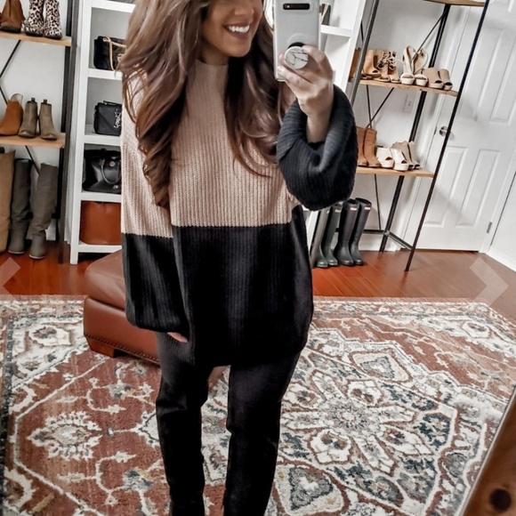 🆕️ Chunky Knit Color Block Balloon Sleeve Sweater - Picture 6 of 8